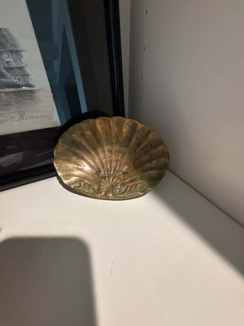 Vintage Solid Brass Clamshell Trinket Dish Made in India